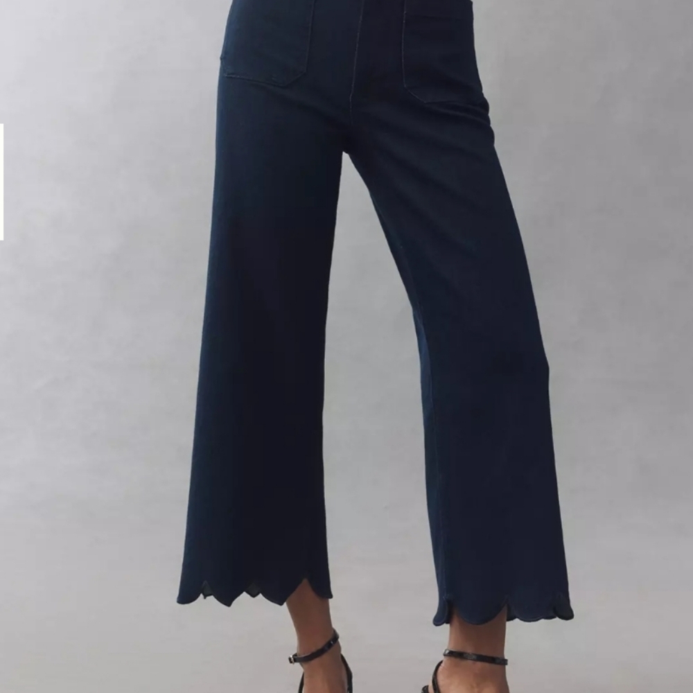 Anthropologie Navy Scallop-Hem Cropped Jeans